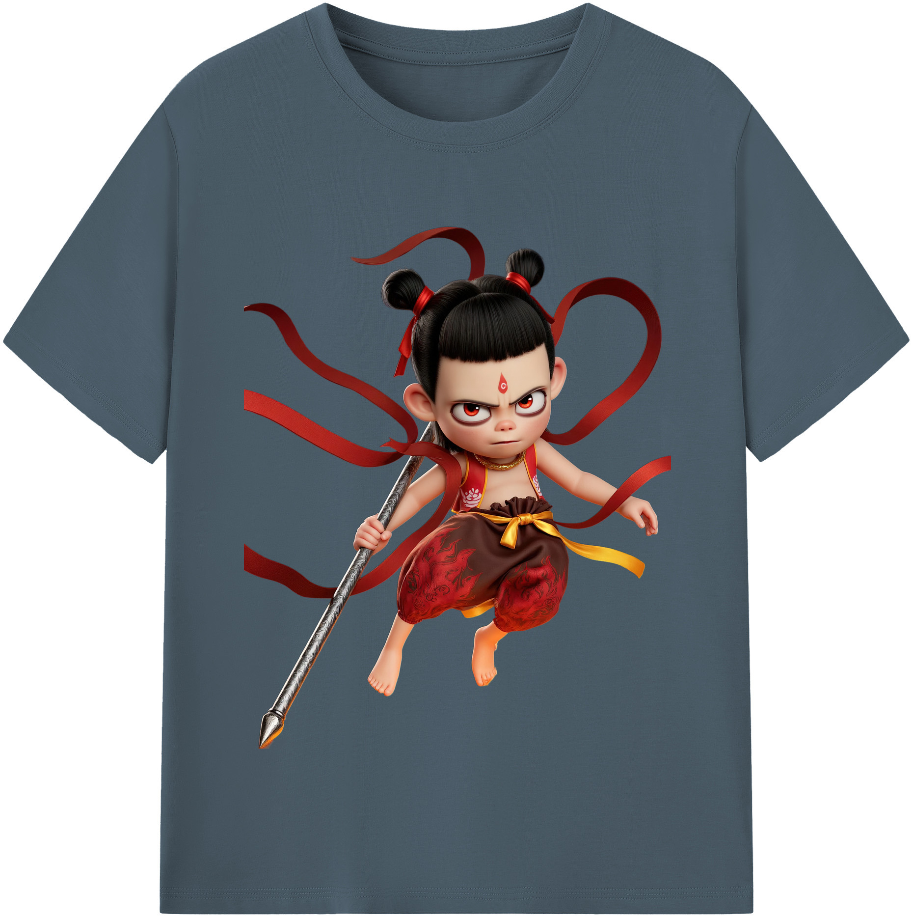（画像用） Ne Zha 2 ナタ 魔童の大暴れ 綿100％半袖Tシャツ（フロントプリント）